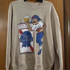Pabst Blue Ribbon Men's Beige Graphic Sweatshirt NWOT